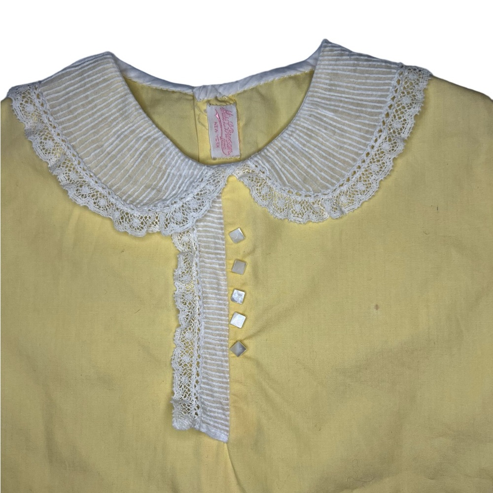 Miss L. Brogan Inc. New York Vintage Yellow Lace Cotton Romper Pearl Button Snap - Picture 4 of 15